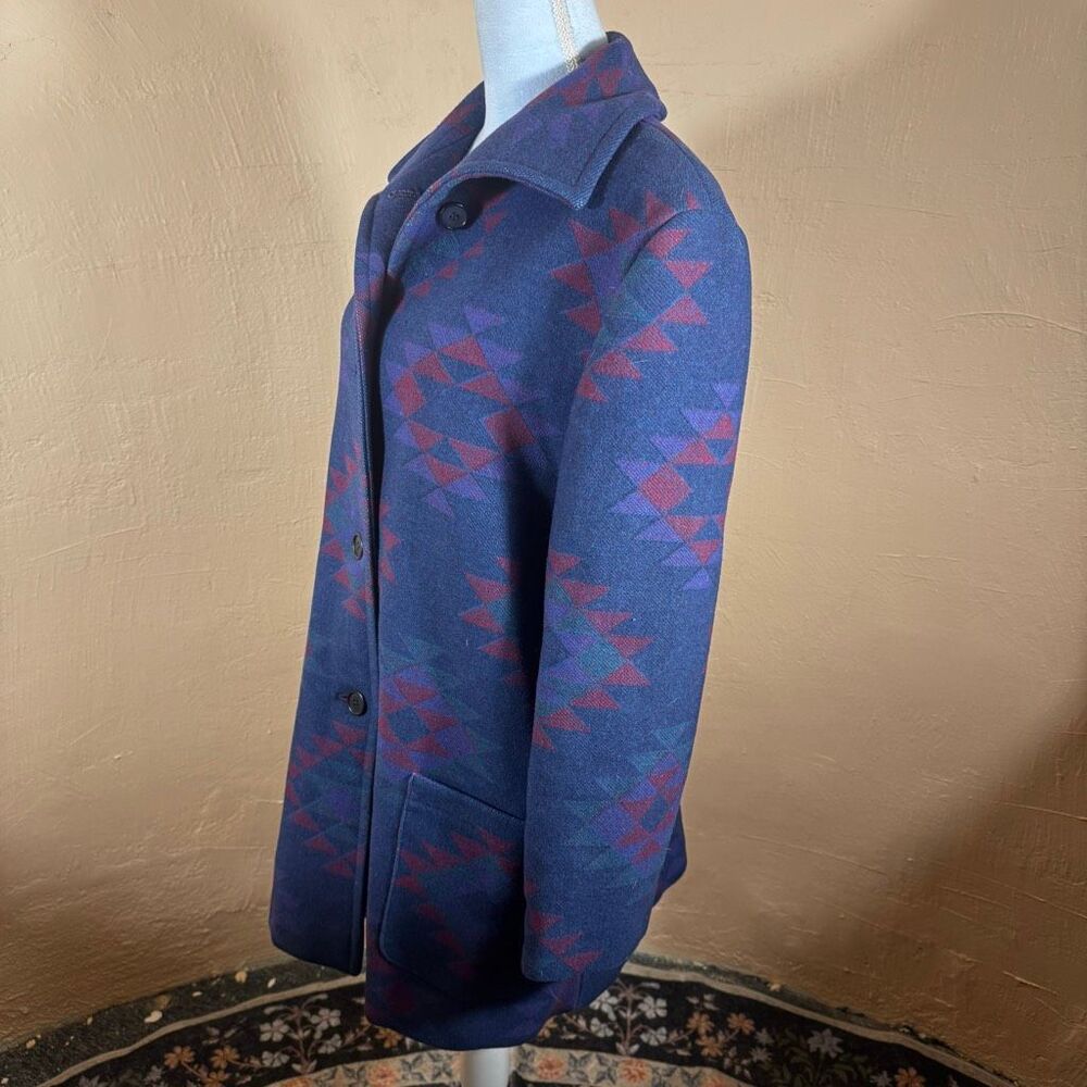 Vintage Country Sophisticates by Pendleton Blue Geometric Aztec Wool Coat – Port - Picture 3 of 7